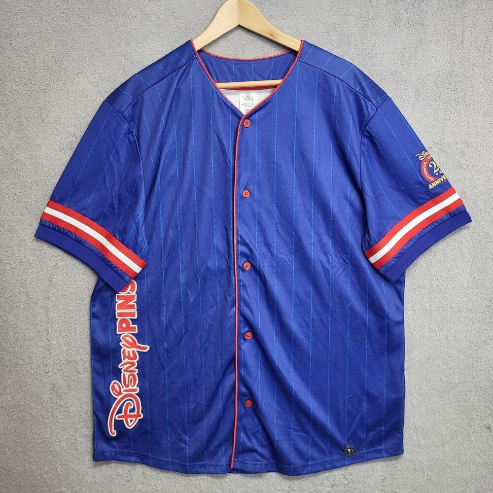 Disney Pin Trader Jersey Adult Large Blue Baseball Button Down Short Sleeve 2025
